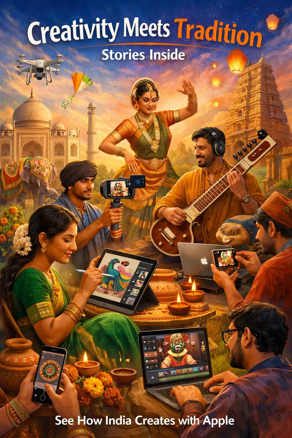 Apple's inspirational Republic Day 2026 campaign ad blending creativity with Indian tradition.