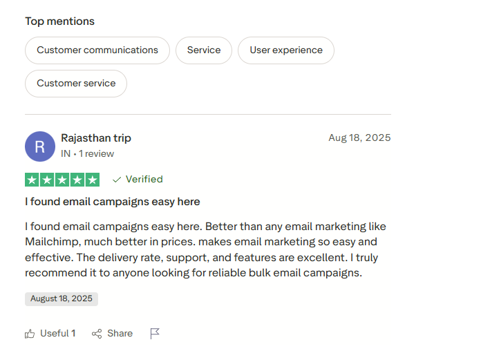 What customers see in Trustpilot reviews.