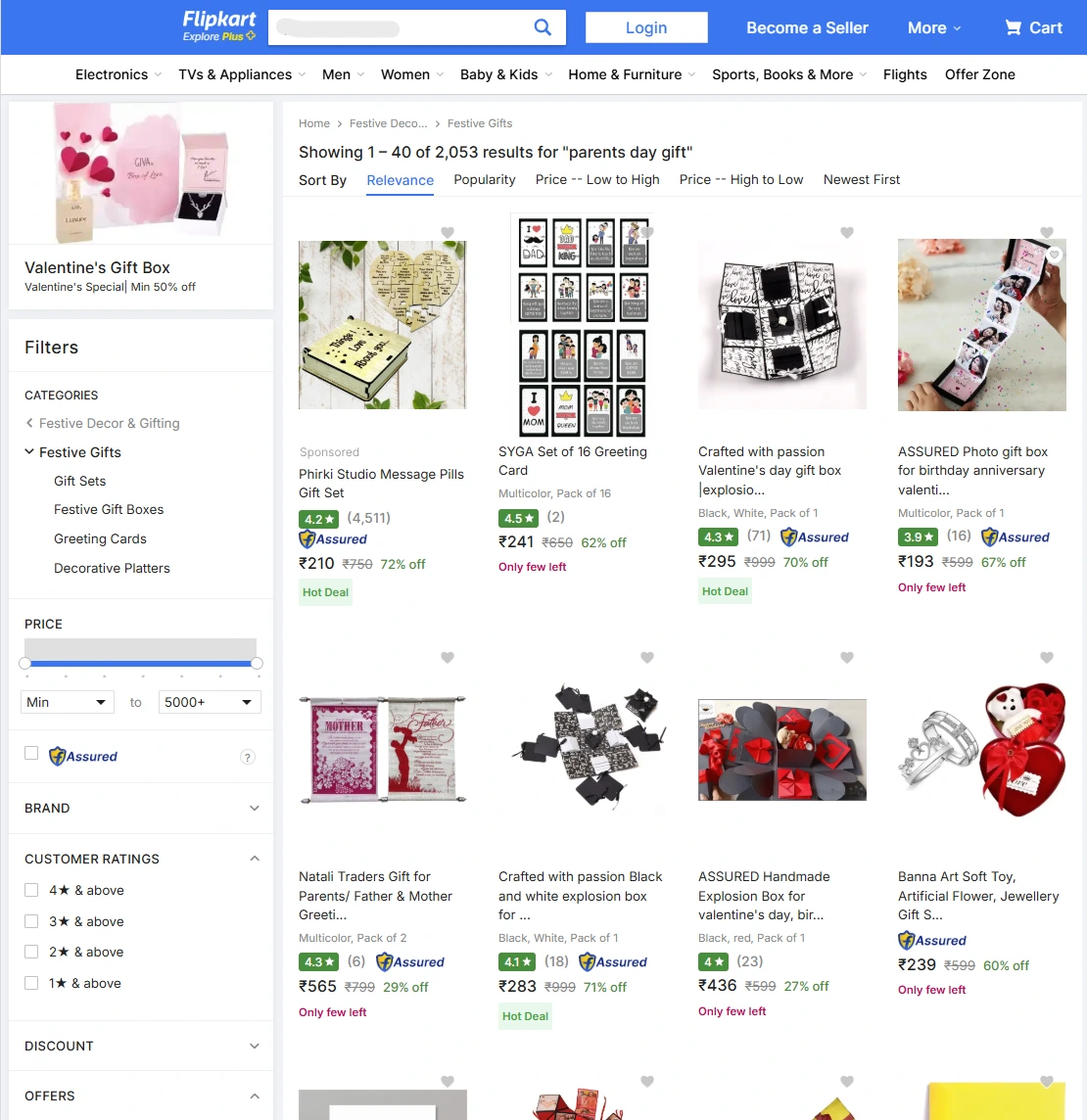 Thoughtful Parents’ Day gift box with heartfelt greeting card available on Flipkart